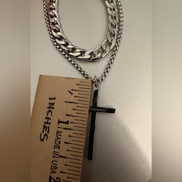Stainless Steel Cross Necklace Men Women Unisex Religious Christian Layered New - Picture 6 of 10